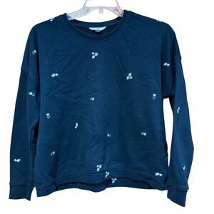 Time and Tru Black Floral Daisy Embroidered Top